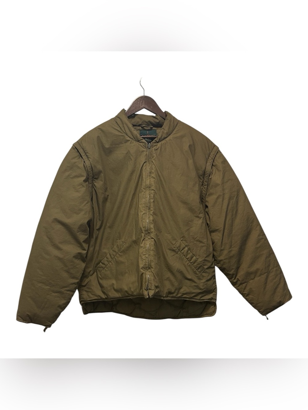 Vintage J. Crew Military Field Bomber Puffer Jacket Detachable Sleeves Khaki